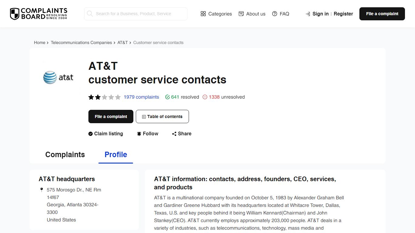 AT&T Contact Number, Email, Support, Information - Complaints Board